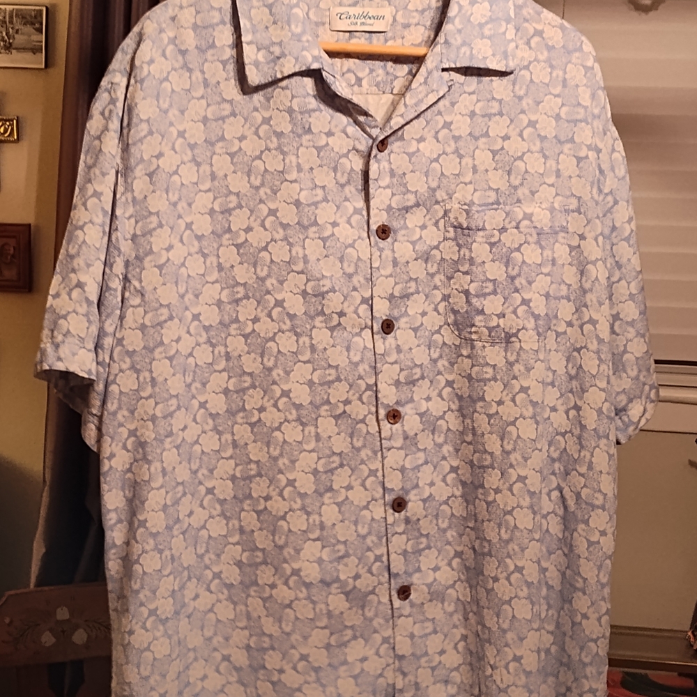 Caribbean Blue and White Casual Button Down Shirt